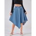 Women's Clothing High-Waisted Slimming Mid-Length Denim Skirt Irregular Design With Elastic Waistband For Women Fashion_ecoleips.com