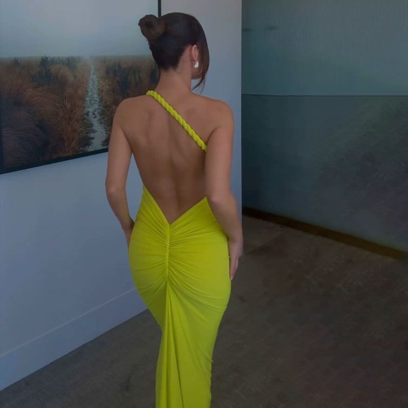 Spring Summer Women's Halter Neck Long Skirt Dress Large Backless Pleated Hip Sexy_ecoleips.com
