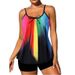 Women's Plus Size Two Piece Swimsuit Gradient Rainbow Print Square Ankle Pants Sports Bikini Set_ecoleips.com