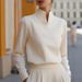 Women's Stand Collar Long Sleeve Shirt Niche Commuter Friendly Top Relaxed Everyday Wear Comfortable Feshion_ecoleips.com