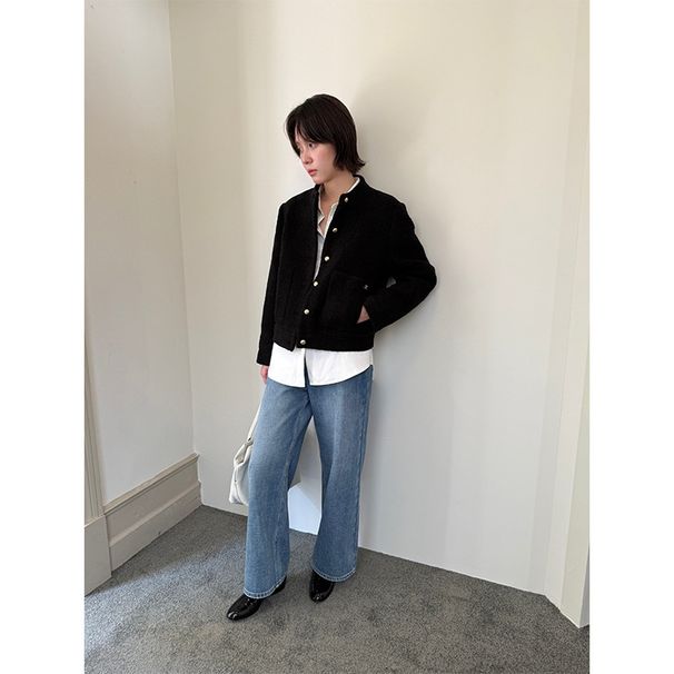 Yifu Loose Slimming Fleece-Lined Jeans For Women 2025 Winter New Daisy Embroidered Straight Pants 5715_ecoleips.com