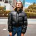 Women's Clothing Women's PU Leather Puffer Jacket With Stand Collar, Short Winter Coat, Warm Quilted Outerwear, Streetwear Fashion, Black/Khaki/Brown_ecoleips.com