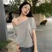 Slant Shoulder Loose Spice Girl Short-sleeved T-shirt Women's Summer New Casual Irregular Solid Color Versatile Student Top_ecoleips.com
