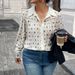 Elegant Women's Blouse With Floral Print & Lace Cutout Design, Polo Collar, Relaxed Fit, Breathable Knit Fabric, Plus Size Options (1XL-4XL)_ecoleips.com