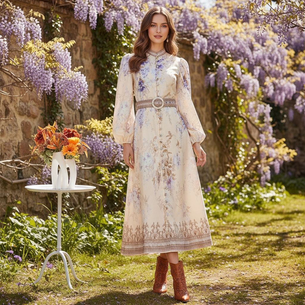 Women's Clothing Women's Floral Print Long Dress Button Detail Belted Style Spring Summer Craft Extra Length_ecoleips.com