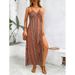 In Stock 2025 European And American Spring Summer New Women's Fashion Strap Printed Beach Slit Dress High Waist Slimming_ecoleips.com