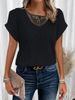 Women's Short Sleeve T-Shirt Lace Trimmed Patchwork Cross Border Spring/Summer_ecoleips.com