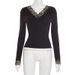 Y25TP428 European And American Cross-border Women's Autumn Fashion New V-neck Lace Patchwork Waist-cinching Crop_ecoleips.com