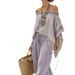 Women's Summer Wide Leg Pants Set Loose Fashion Casual Top And Bottoms Retro Elegant Purple Literary Style Clothing_ecoleips.com