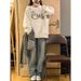 Women's Korean Style High Street Thick Pullover Sweatshirt Fleece Lined Crew Neck Print Loose Fit Trendy Autumn/Winter_ecoleips.com