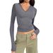 Women's V Neck Long Sleeve Basic Slim Fit T-Shirt Tops Versatile Autumn Winter New_ecoleips.com