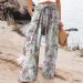 Women's High-Waisted Casual Loose Wide-Leg Pants Digital Print Cotton Spring/Autumn Regular Fit Foreign Trade_ecoleips.com