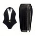 Women's Clothing Beachoutits Women's Bathing Suit Sexy Solid Color Bodysuit Hollowed Out Semi-Transparent Two Piece Set_ecoleips.com