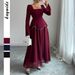 Elegant Long Sleeve A-Line Dress – Wrinkle-Free Polyester Evening Gown (S-XL, Black/Burgundy/Navy)_ecoleips.com
