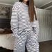 Women's Fashion Casual Suit Striped Long Sleeved Top And High Waisted Trousers Spring Autumn Clothing Set Style_ecoleips.com