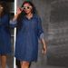 Women's Loose Fashion Denim Casual Dress Long Sleeved_ecoleips.com