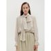 Longmei Loose Scarf Collar Shirt For Women 2025 Early Autumn New Korean Style Niche Light Luxury High-End Long Sleeve_ecoleips.com