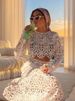Sexy Hollow Lace For Women 2025 Summer New Round Neck Slim Top + Skirt Two-Piece Set_ecoleips.com