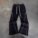 2025 New Style Heavy Duty Knitted Trousers With Zipper Design, Street Style, Niche Fashion, Distressed Finish, Unisex, Ribbed Fit, Wholesale_ecoleips.com