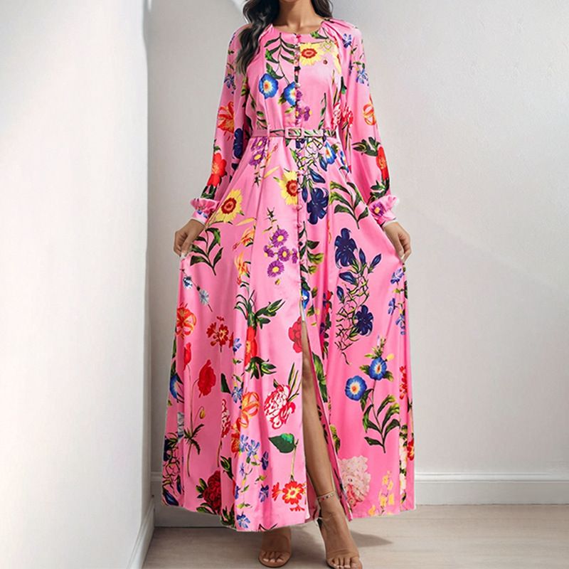 Women's Spring Dress With Elegant Print Lantern Sleeves And Frill_ecoleips.com