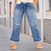 Women's Clothing Plus Size Ripped Stretch Jeans Mid-Rise Straight Leg Comfortable Fit American Style_ecoleips.com