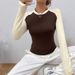 Voya Women's Lazy Style Casual T-shirt For Spring And Summer, Simple And Fashionable, Versatile, Contrasting Color Inner Top_ecoleips.com