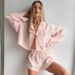 Pink Long Sleeve Shorts Loose Wrinkled Material Pajamas Two-piece Set 2026 European American Autumn And Winter New_ecoleips.com
