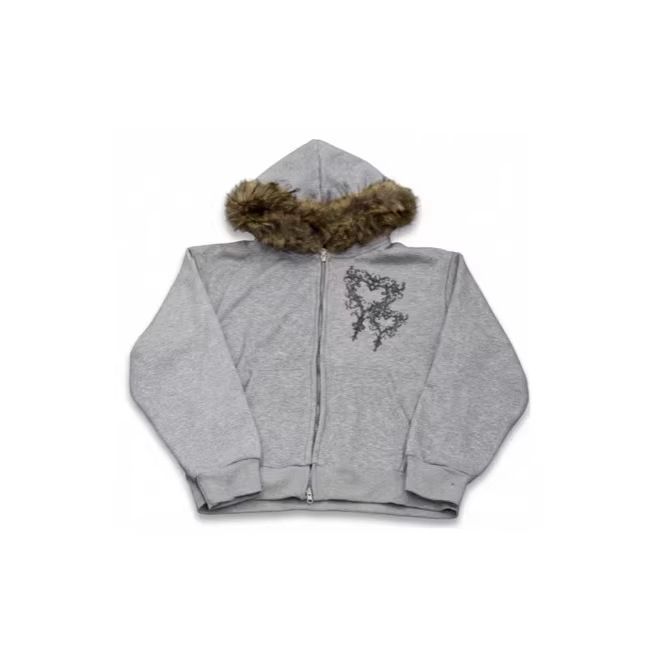Unisex Y2K Street Design Hooded Sweatshirt Women's Fur Collar Striped Print Cardigan For Autumn Winter Personalized Fashion_ecoleips.com