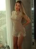 Tossy Lace Hollow Out Printed Mini Dress Women's Summer Lace-Up Patchwork Ruffled Sexy Bodycon Dress Female See-Through Dress_ecoleips.com
