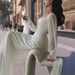 New Women's French Style Dress Square Neckline Spliced Mesh Sheer Flared Sleeves Slim Waist Fishtail Design_ecoleips.com