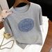 Women's Loose-Fit Floral Jacquard Short-Sleeve Top – Breathable Ice Silk Knit Tee For Summer Lightweight Ice Silk Fabric_ecoleips.com