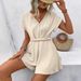 Women's Batwing Knot-Front Jumpsuit – High-Waisted Wide-Leg Shorts Monochromatic Sophisticatio Weekend Ease_ecoleips.com
