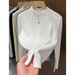 Fashionable Stand Collar Long Sleeve Zip-Up Tunic Top For Women – Slim Fit Casual Blouse With Dual Zipper Design_ecoleips.com