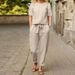 Women's Linen Blend Two Piece Set Summer Outfit Oversized Tunic Short Sleeve O-Neck Wide Leg Pants Retro Style_ecoleips.com