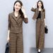 Women's Stylish Plaid Wide Leg Pants Set Korean Style Two Piece Early Autumn Commute Elegant Fashion_ecoleips.com