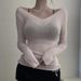 Slim Fit Long Sleeve Base Shirt Women's Style Korean Knitted Top Pure Color V-Neck Highlight Chest Thin Autumn Sexy Waist-Cin..._ecoleips.com