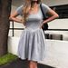 Elegant Women's Slim Dress Square Neck Short Sleeved Solid Color Spring Summer Fashion_ecoleips.com