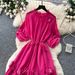 Elegant High-Waisted A-Line Dress for Women Summer Long Sleeve Three-Dimensional Floral Pattern Luxury Feel_ecoleips.com