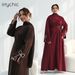 Modest Abaya Dress Elegant Butterfly Sleeve Rhinestone Dress For Women - V-Neck Flowy Midi Dress With Bow Cuffs For Casual & Office Wear_ecoleips.com