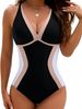 Aria Basics Cross-Border One-Piece V-Neck Gathered Waist Slimming Bikini Foreign Trade European And American Swimsuit For_ecoleips.com