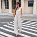 Women's Casual V Neck Sleeveless Jumpsuit Vertical Striped Tie Waist Backless Loose Fit for All Seasons Everyday Wear_ecoleips.com