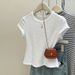 Korean Cotton Short Sleeve T-Shirt for Women Regular Fit Crewneck Solid Color Cropped Top Versatile Basic Tee for Daily Wear_ecoleips.com