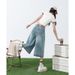 American Style High Waisted Loose Straight Wide Leg Pants, Cool Seven Quarter Jeans, Children's Light Blue, Black Gray,_ecoleips.com