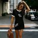 Women's Summer Casual Loose Fit T-Shirt Short Sleeve Letter Print Relaxed Vacation Style Dress_ecoleips.com