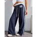 Women's Clothing Spot Delivery Girl Casual Pants Loose Lace Drawstring Elastic Waist Long Pants_ecoleips.com