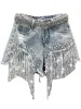 Summer Elegant Tassel Bead High Waist Wide Leg Denim Womens Casual Solid Shorts 240930_ecoleips.com