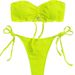 Sexy Bikini Set - Adjustable Tie-Front Swimwear With Soft Padded Cups (Fluorescent Yellow/Black/Pink/Orange/Blue/Dusty Pink/Mauve) - S/M/L_ecoleips.com
