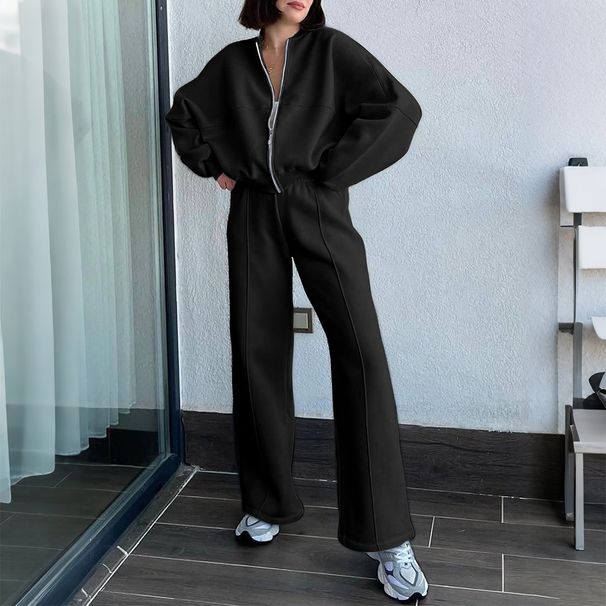 Diyun European And American Sports Style Sleeve Jacket Solid Color Long Pants Set Women's Clothing 2025 Autumn Winter_ecoleips.com
