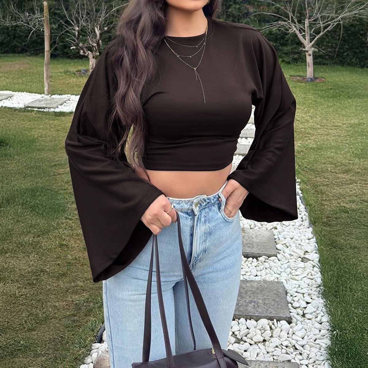 Women's Slim Fit Long Sleeve T-Shirt Round Neck Short Flared Style Sexy Top For Spring/Summer_ecoleips.com