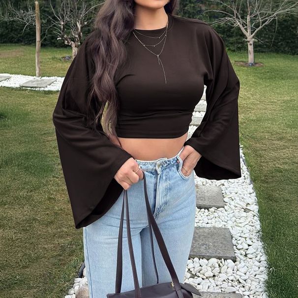 Women's Slim Fit Long Sleeve T-Shirt Round Neck Short Flared Style Sexy Top For Spring/Summer_ecoleips.com
